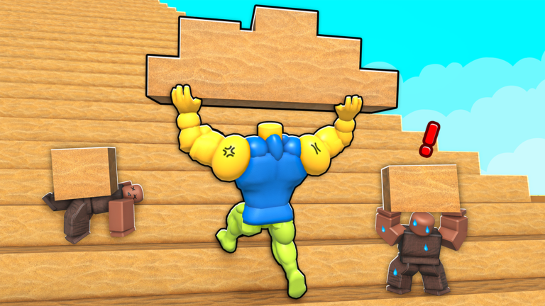 Three players haul blocks up the pyramid's steps